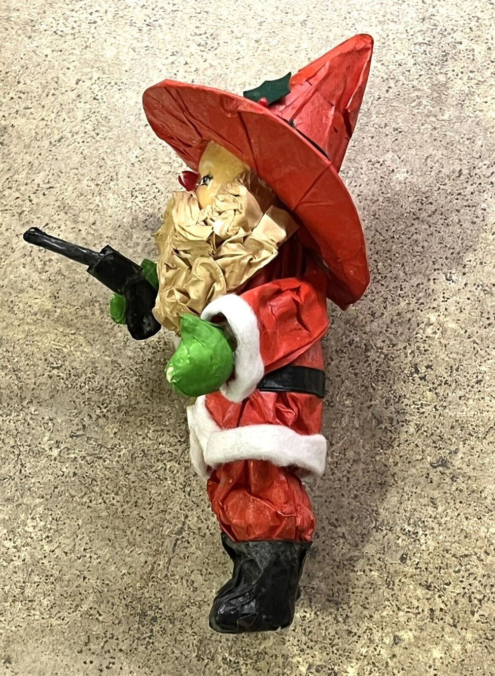 Vintage Christmas 50s 60s Texas Outlaw Paper Mache Santa Claus Figure 6” Papier